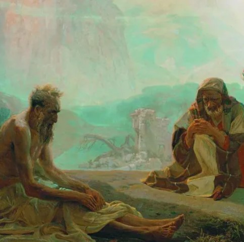 Job en zijn vrienden. Schilderij (detail) van Ilja Repin (1844-1930)